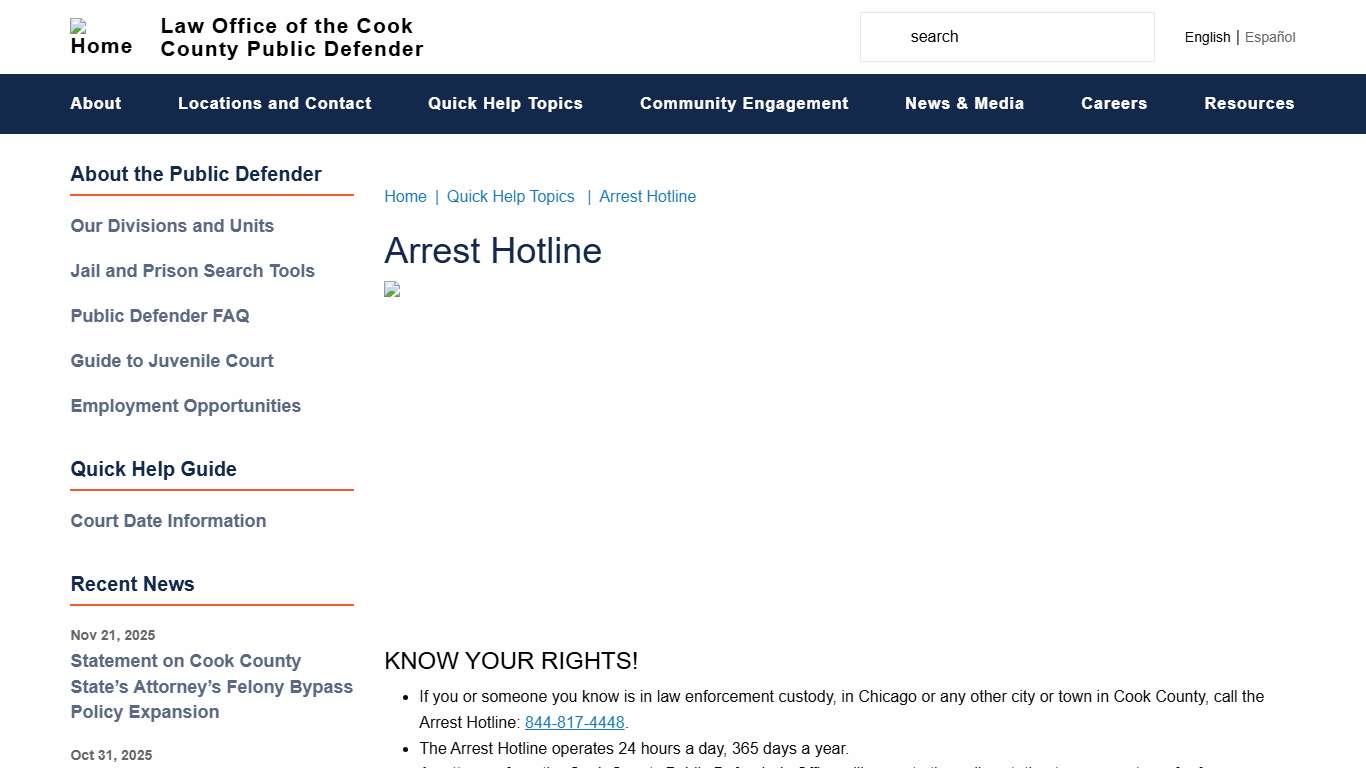 Arrest Hotline | Law Office of the Cook County Public Defender